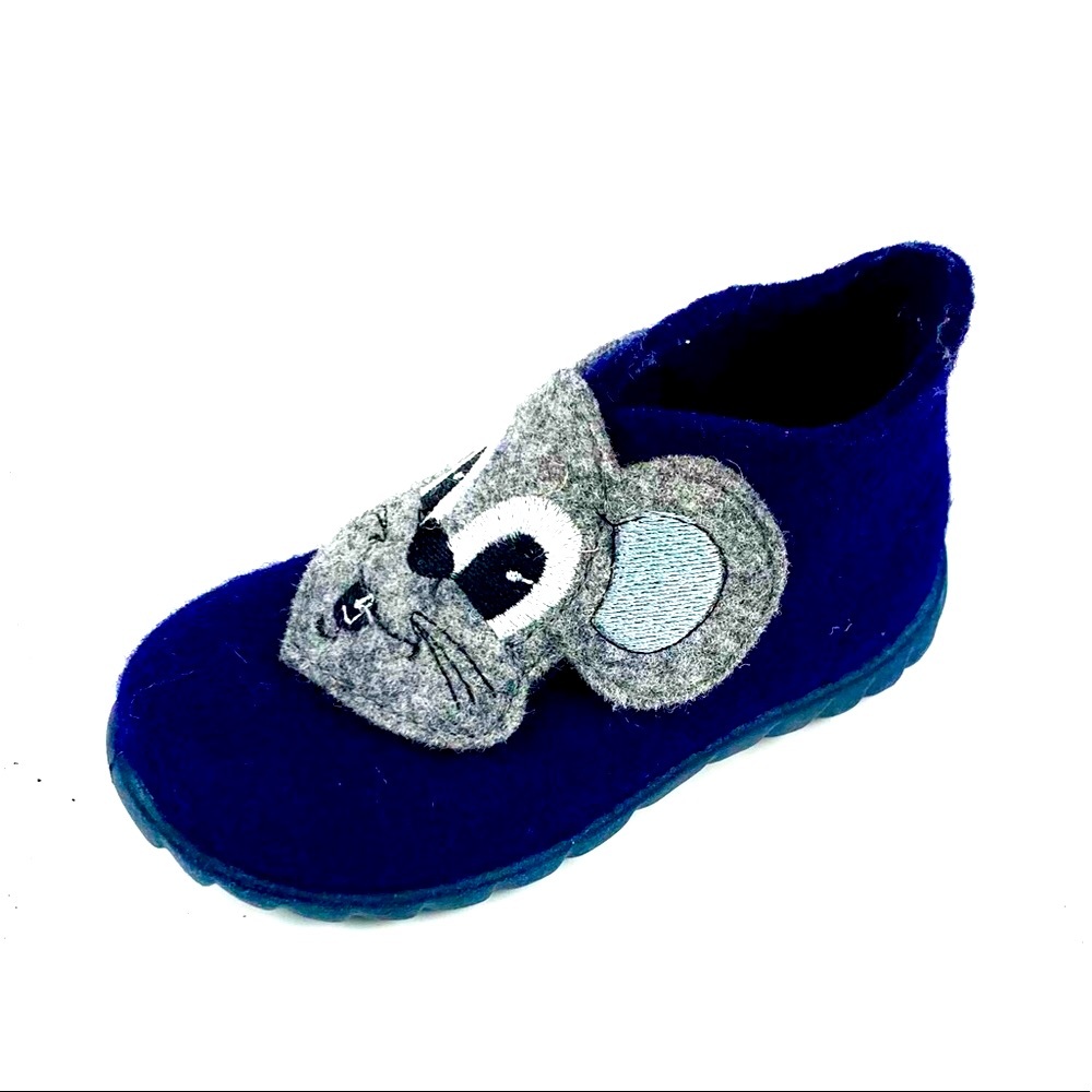 WMS Toddler Hand Crafted Navy/GrayWool Mouse Appliquéd Slippers Size 20 …